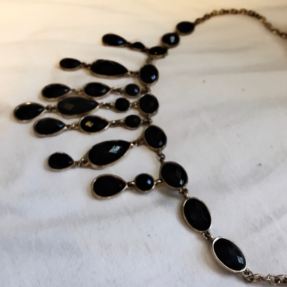 black and gold statement drop necklace